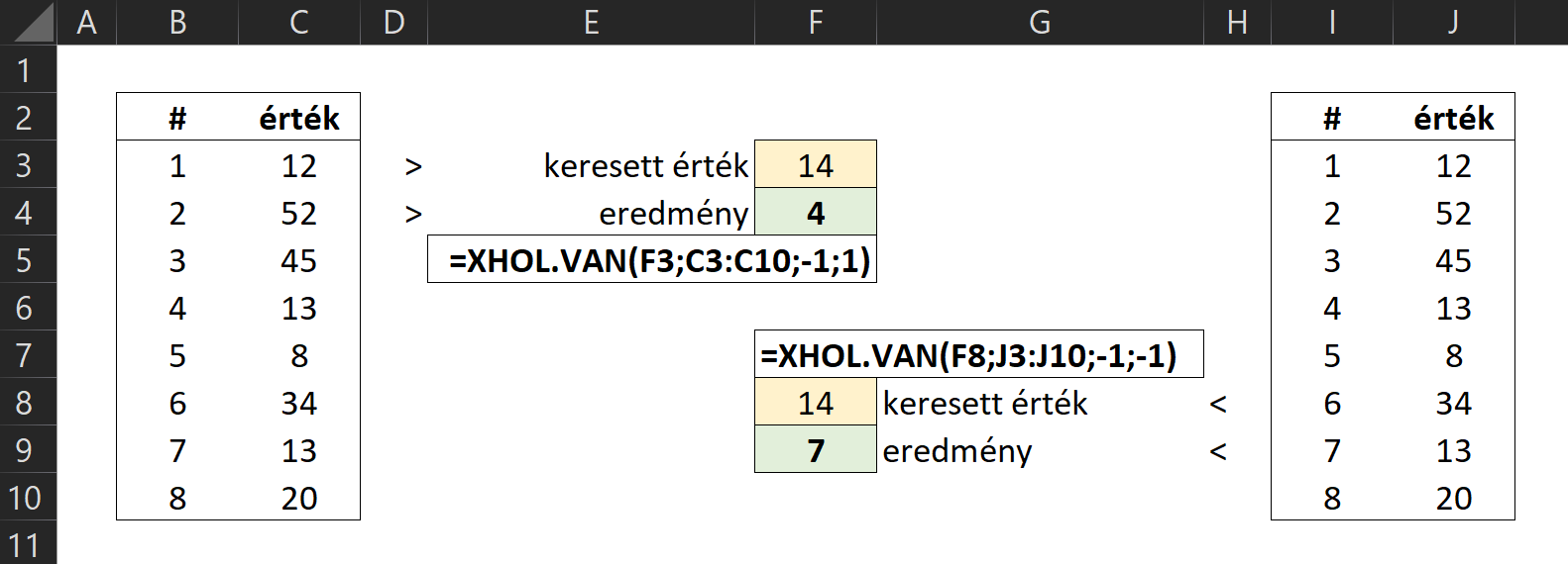 Excel XHOL.VAN XMATCH